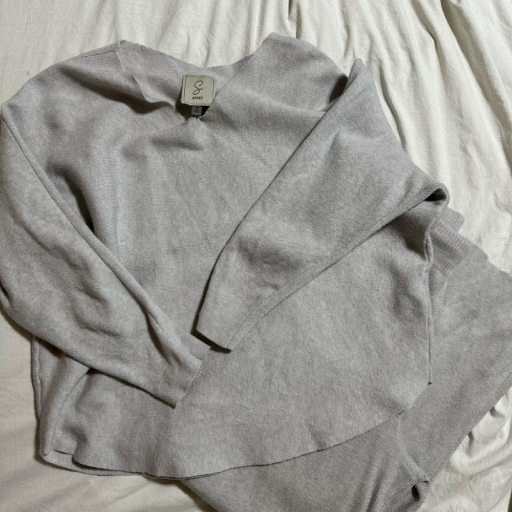 Sioni Womens Grey Knit Matching Set Stretchy Long Sleeve Top and Pants Small
